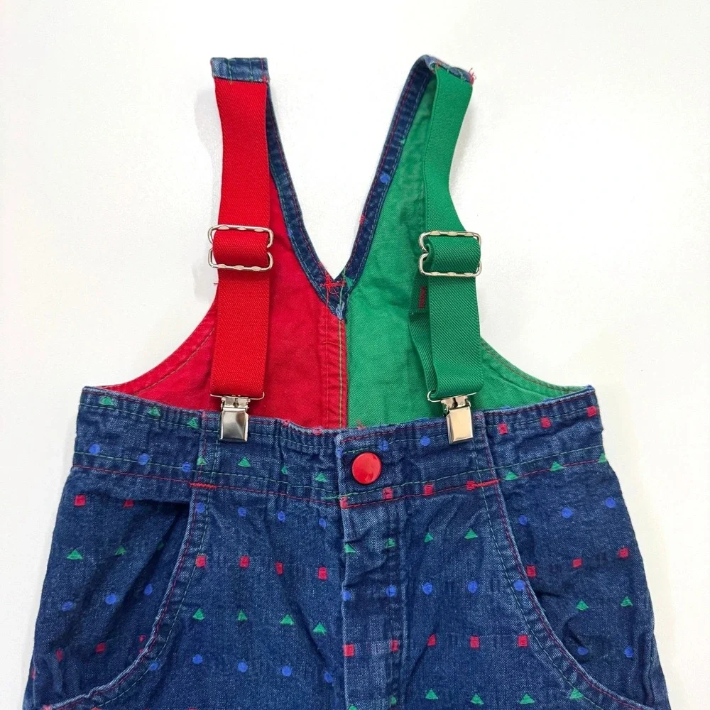 VTG 90s OshKosh Vestbak Suspender‎ Overalls Geometric Shape Colorblock USA 4T